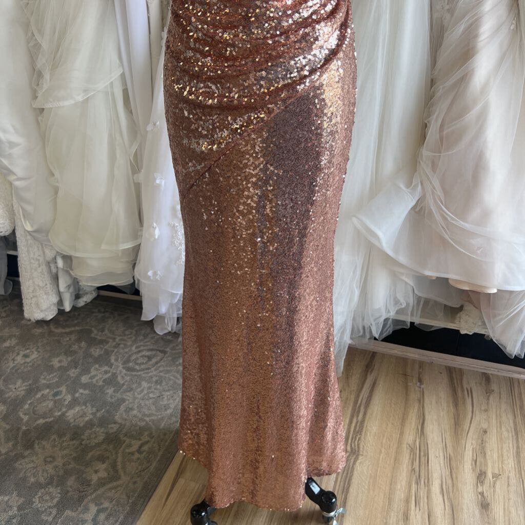 Revelry Rose Gold Sequin Long Formal Dress 8