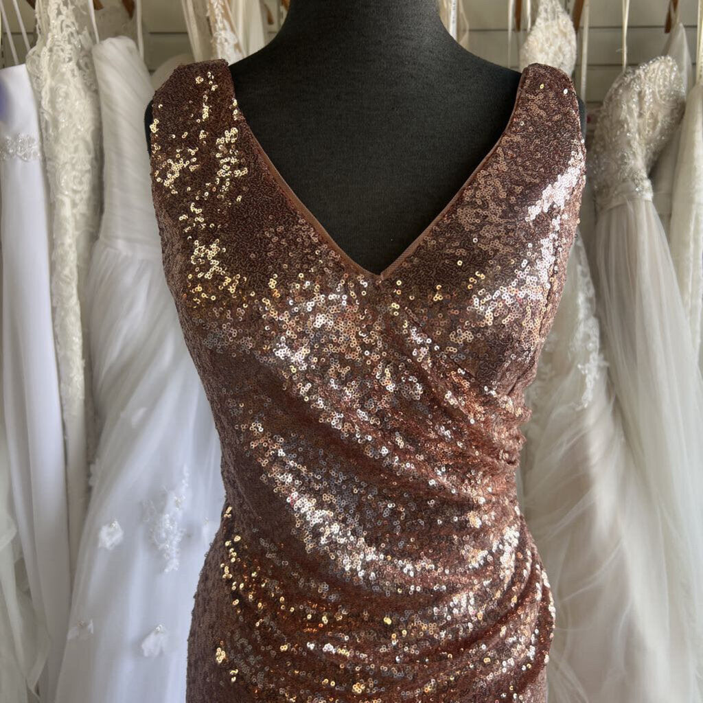 Revelry Rose Gold Sequin Long Formal Dress 8