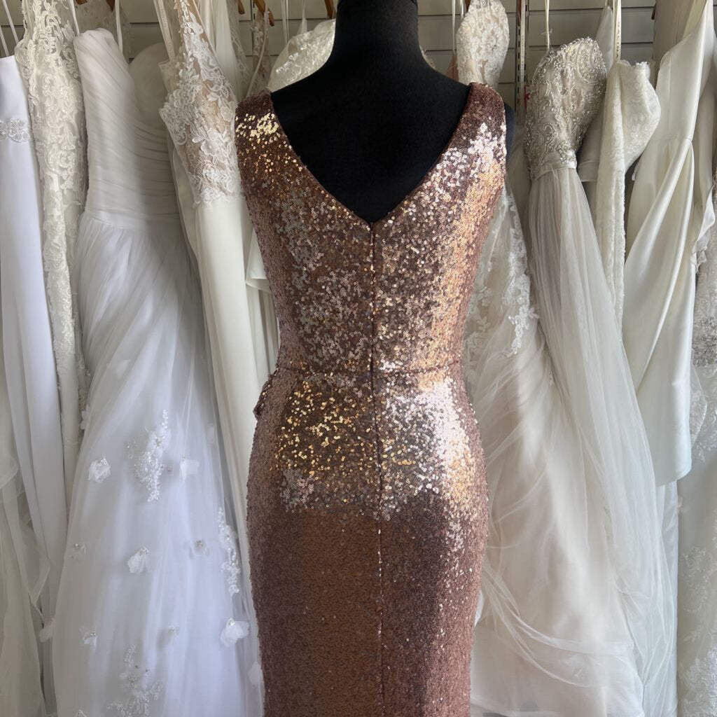 Revelry Rose Gold Sequin Long Formal Dress 8