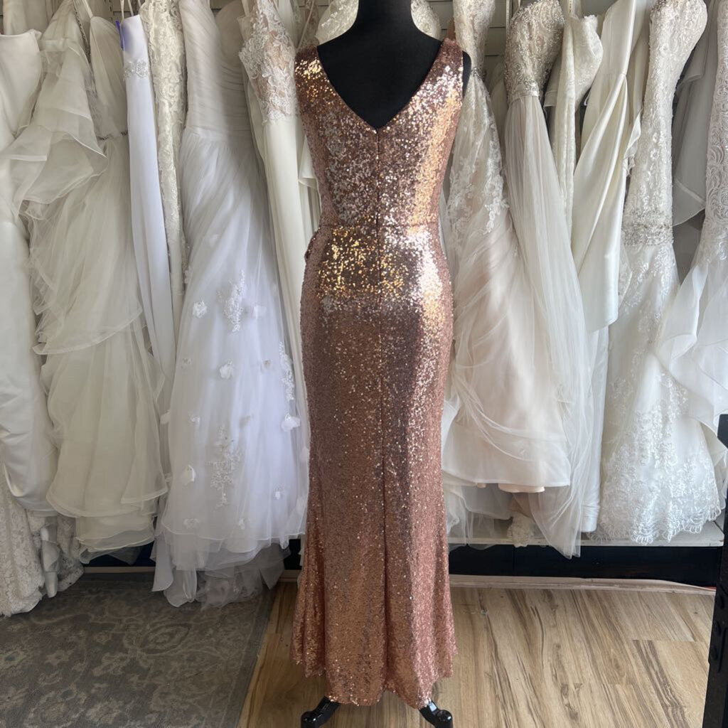 Revelry Rose Gold Sequin Long Formal Dress 8