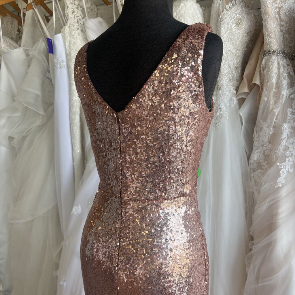 Revelry Rose Gold Sequin Long Formal Dress 8