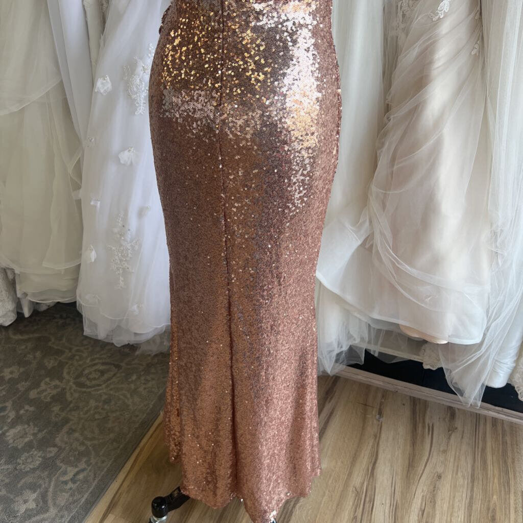 Revelry Rose Gold Sequin Long Formal Dress 8