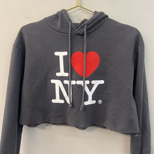 I Heart NYC Grey Cropped Hoodie Extra Small