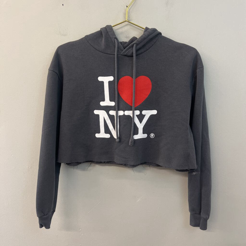 I Heart NYC Grey Cropped Hoodie Extra Small
