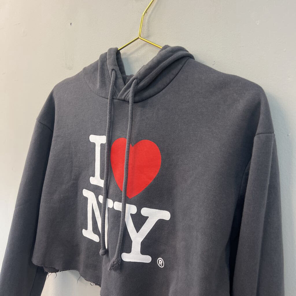I Heart NYC Grey Cropped Hoodie Extra Small