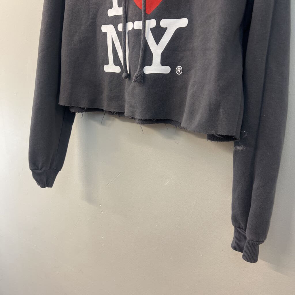 I Heart NYC Grey Cropped Hoodie Extra Small