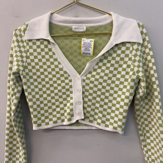 Vestique Green/ White Checkered Cropped Button Down Small