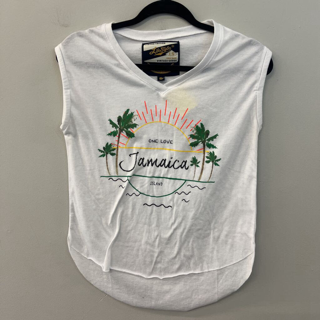 Life Style White/ Multi One Love Jamaica Graphic Tank Top Small