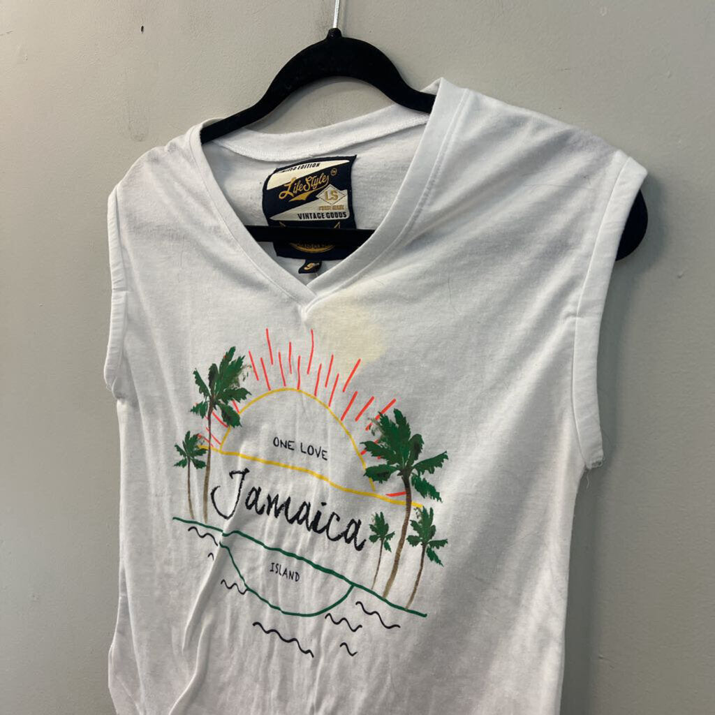 Life Style White/ Multi One Love Jamaica Graphic Tank Top Small
