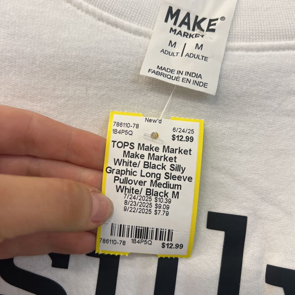 Make Market White/ Black Silly Graphic Long Sleeve Pullover Medium