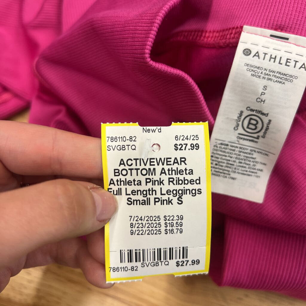 Athleta Pink Ribbed Full Length Leggings Small