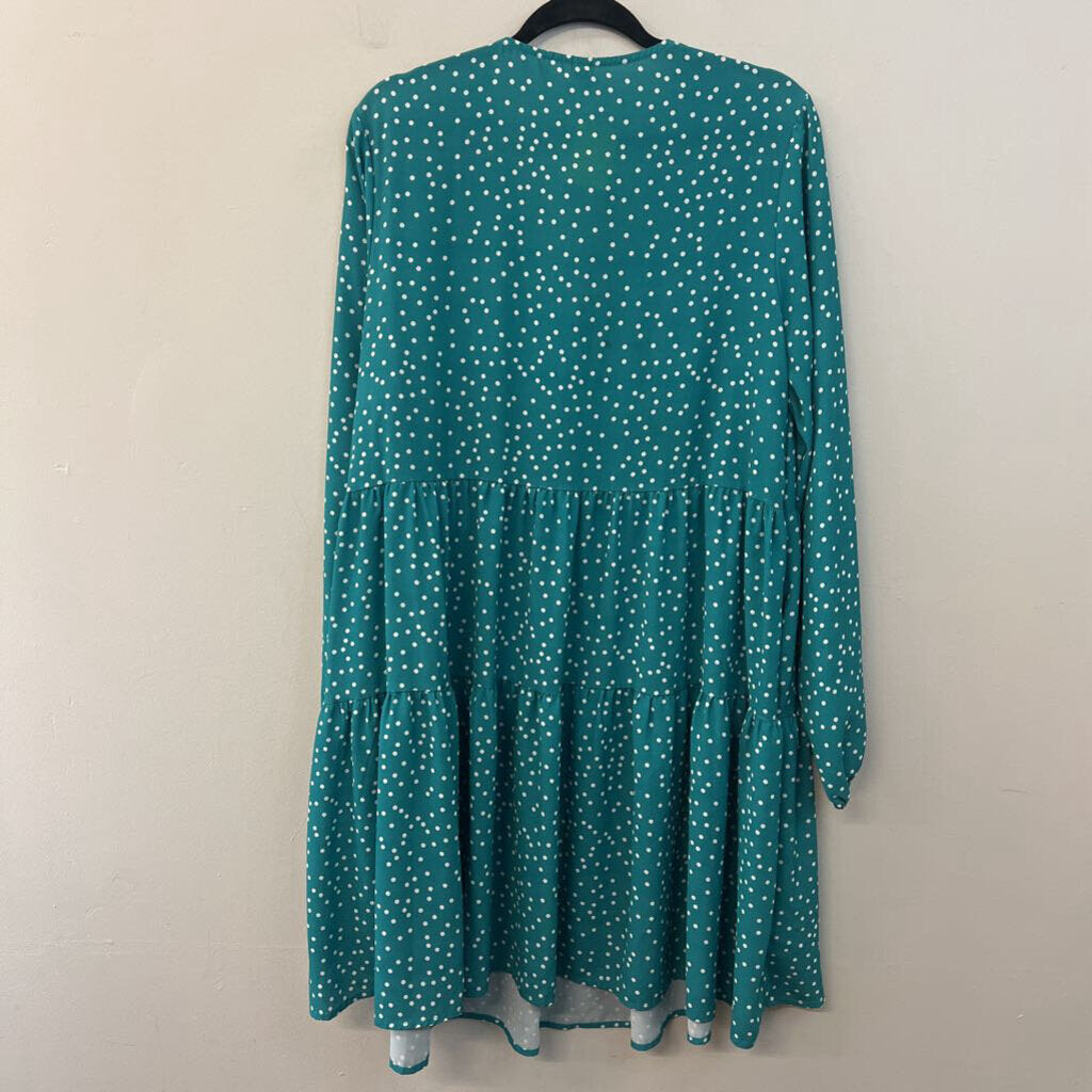 Fancy Inn Green/ White Polka Dot Long Sleeve Dress Extra Large