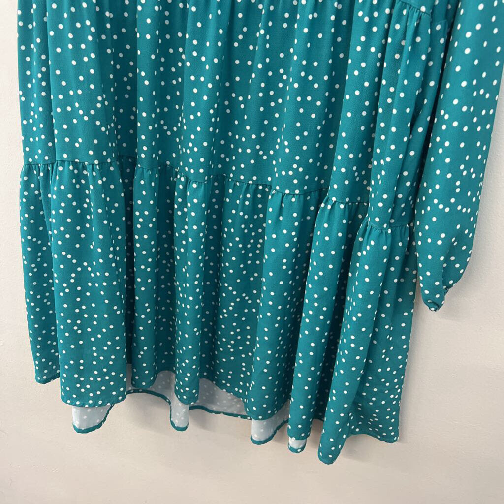 Fancy Inn Green/ White Polka Dot Long Sleeve Dress Extra Large