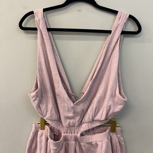 FP Beach Pink Textured Open Back Romper Large