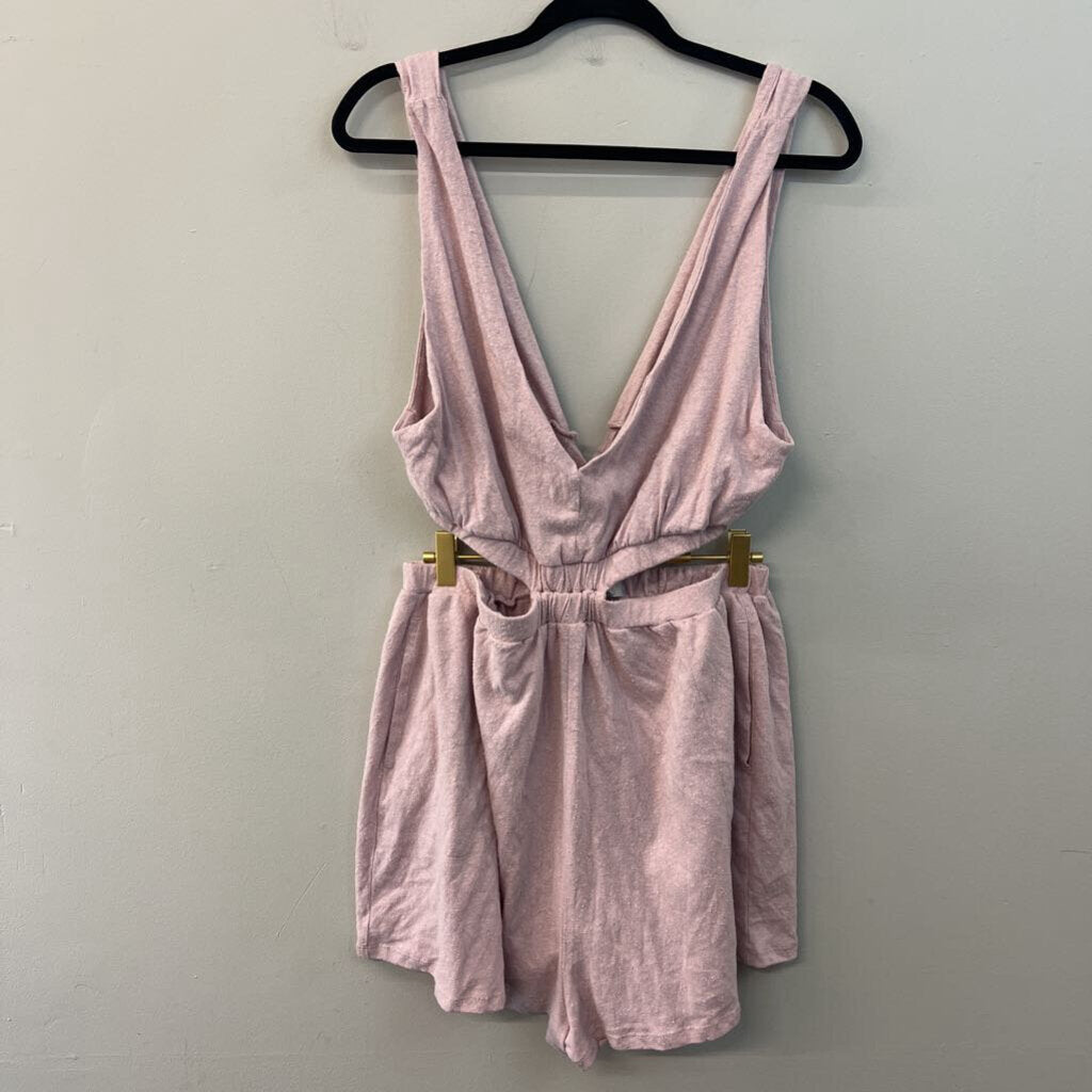 FP Beach Pink Textured Open Back Romper Large