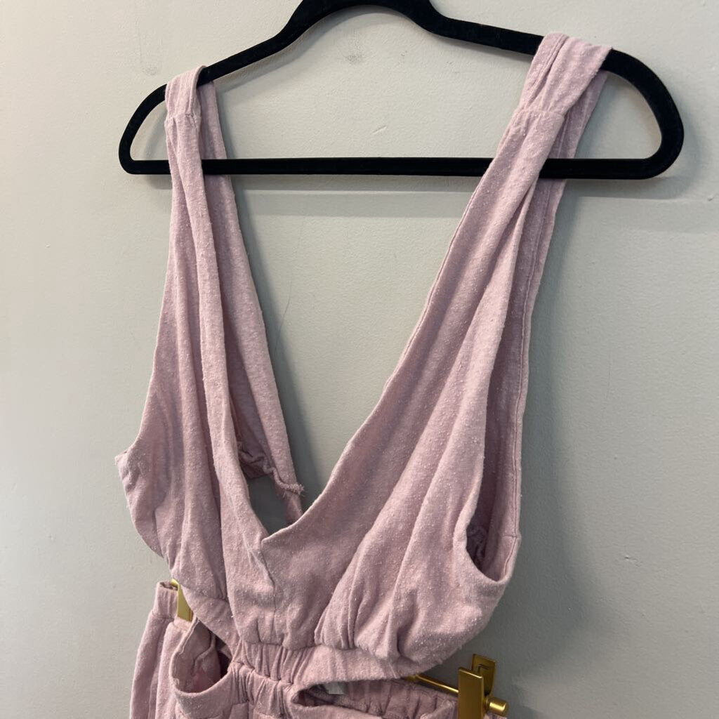 FP Beach Pink Textured Open Back Romper Large