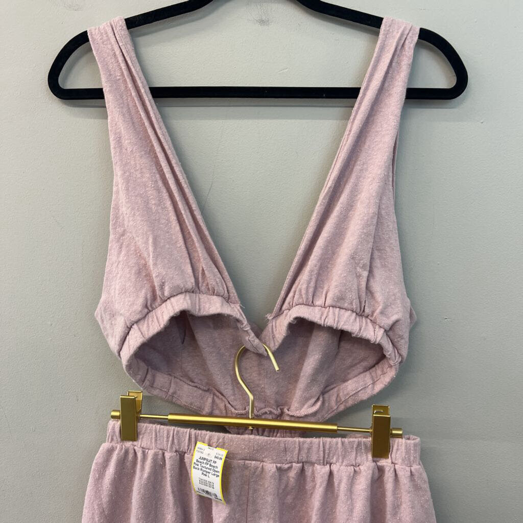 FP Beach Pink Textured Open Back Romper Large