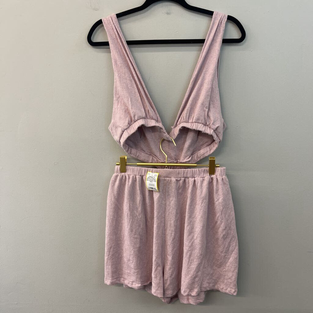 FP Beach Pink Textured Open Back Romper Large