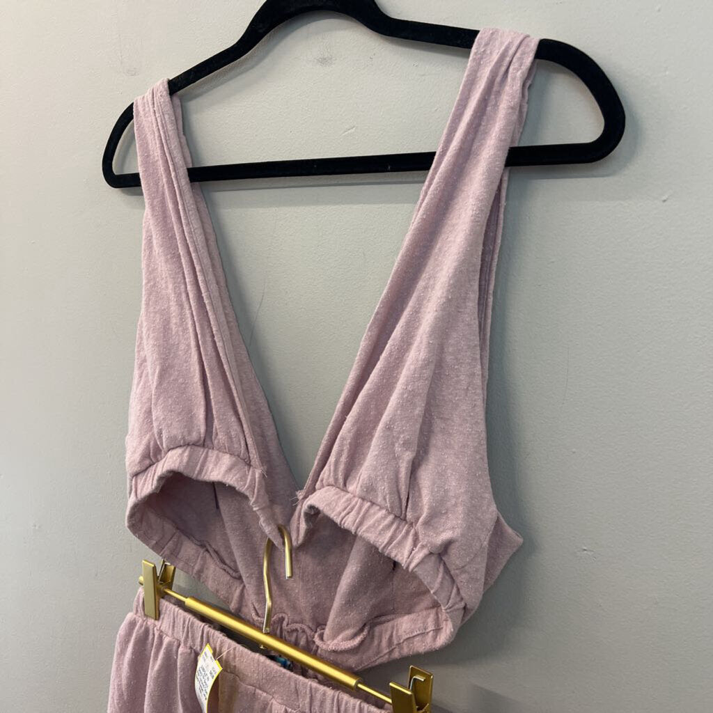 FP Beach Pink Textured Open Back Romper Large