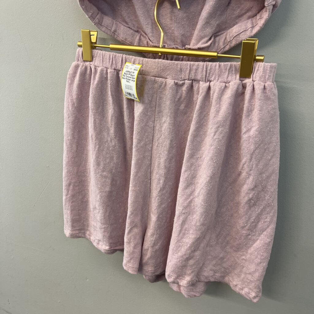 FP Beach Pink Textured Open Back Romper Large