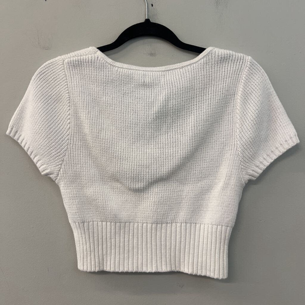 Kendall and Kylie White Knit Cropped Short Sleeve Top Medium
