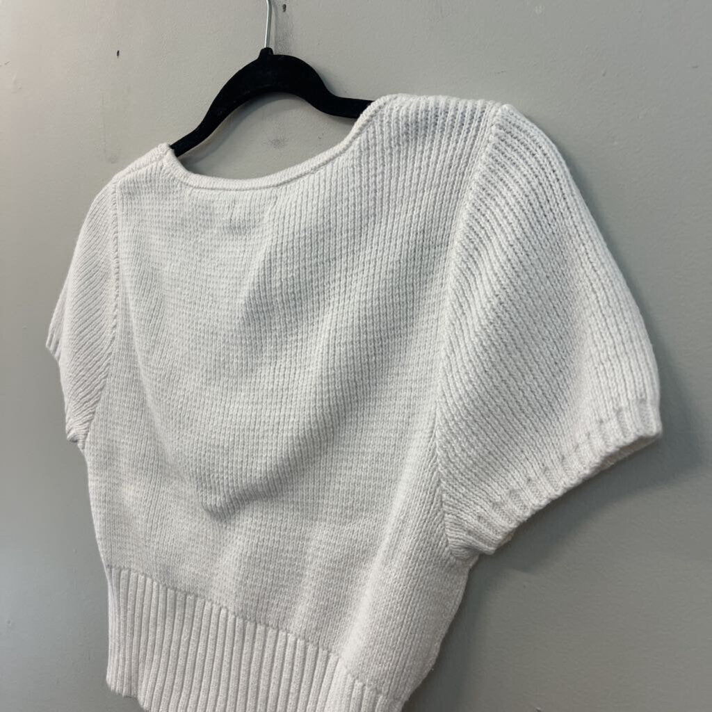 Kendall and Kylie White Knit Cropped Short Sleeve Top Medium