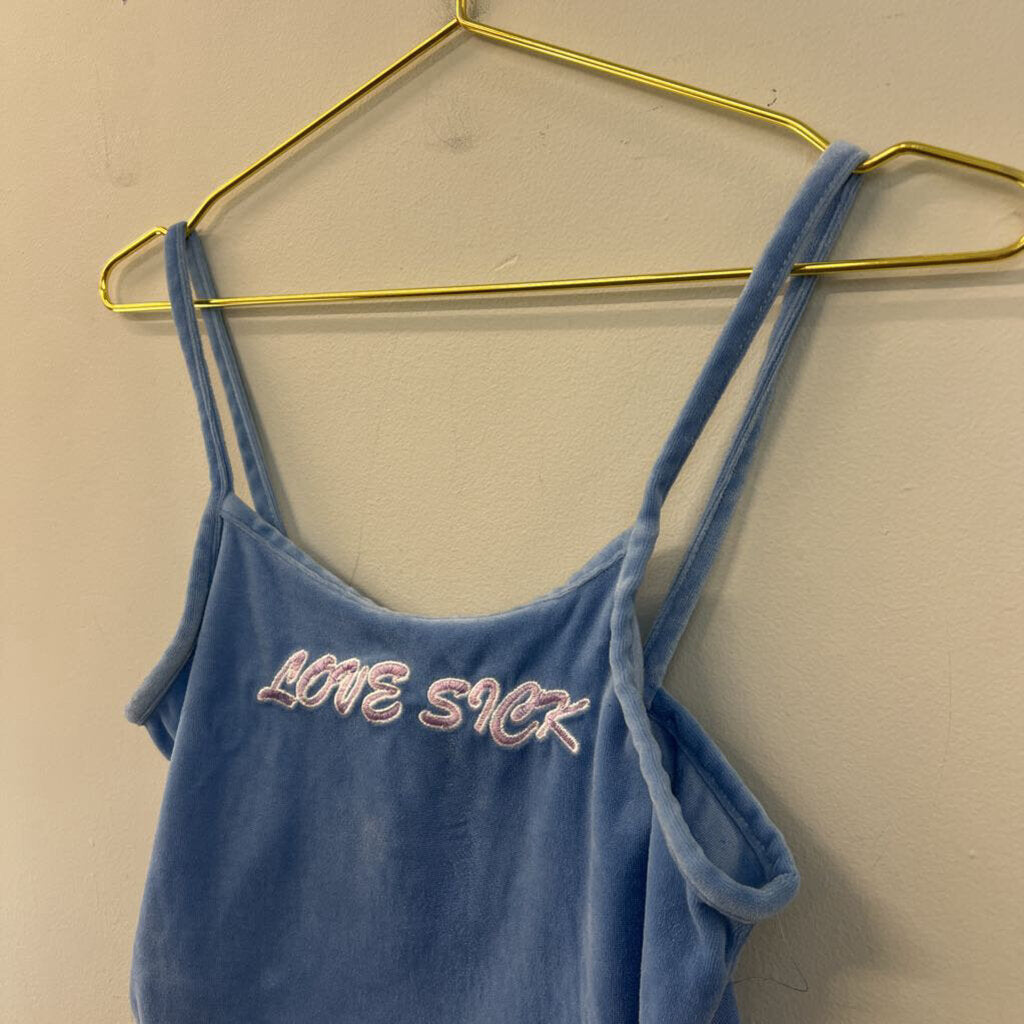Rue 21 Blue Velvet Love Sick Cropped Tank Top Medium