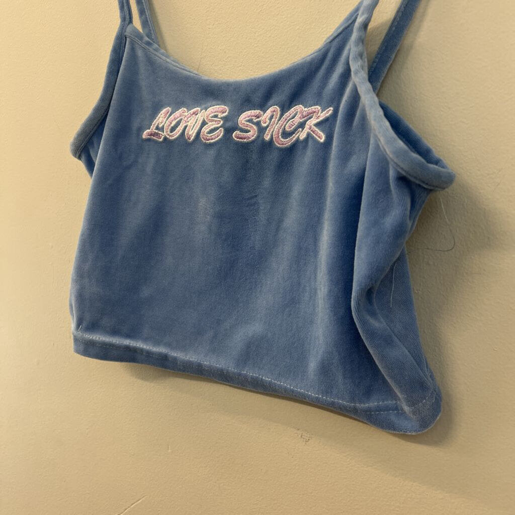 Rue 21 Blue Velvet Love Sick Cropped Tank Top Medium
