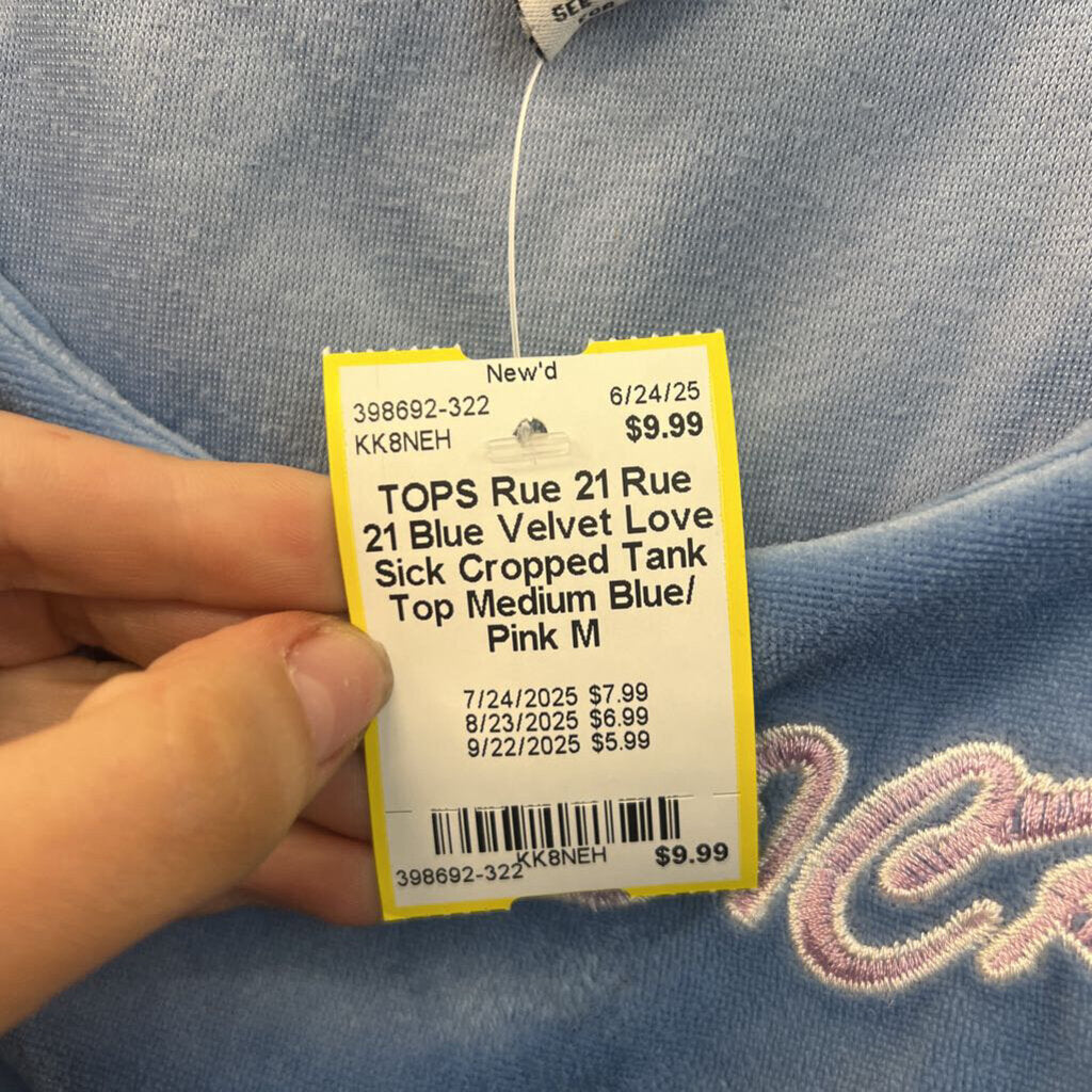 Rue 21 Blue Velvet Love Sick Cropped Tank Top Medium