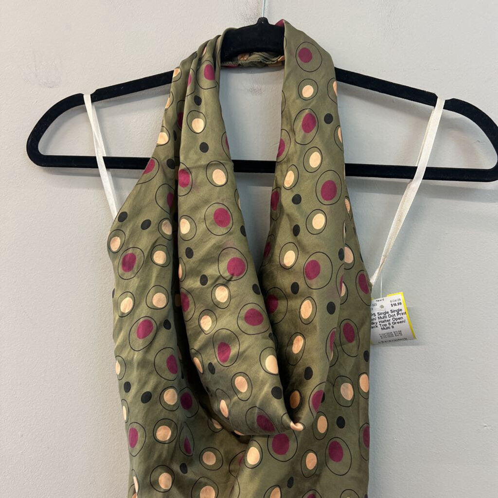 Single Green/ Multi Dot Print Silky Halter Open Back Top 8