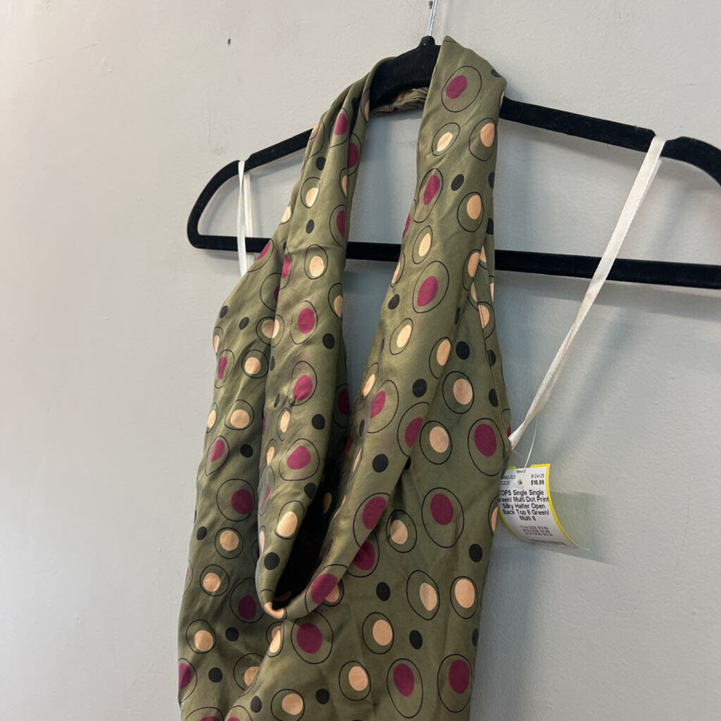 Single Green/ Multi Dot Print Silky Halter Open Back Top 8