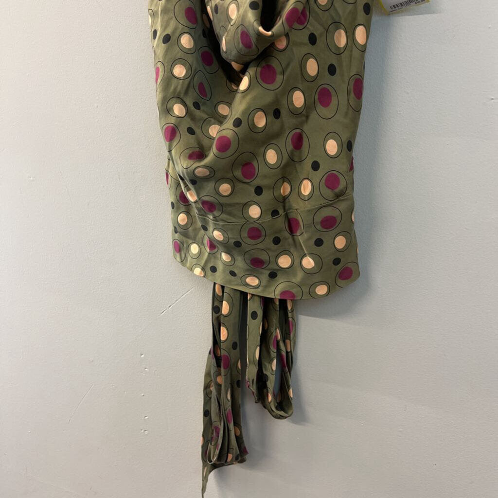 Single Green/ Multi Dot Print Silky Halter Open Back Top 8