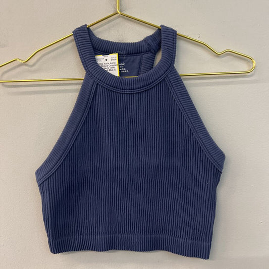 Aerie Blue Ribbed Cropped High Neck Tank Top Small