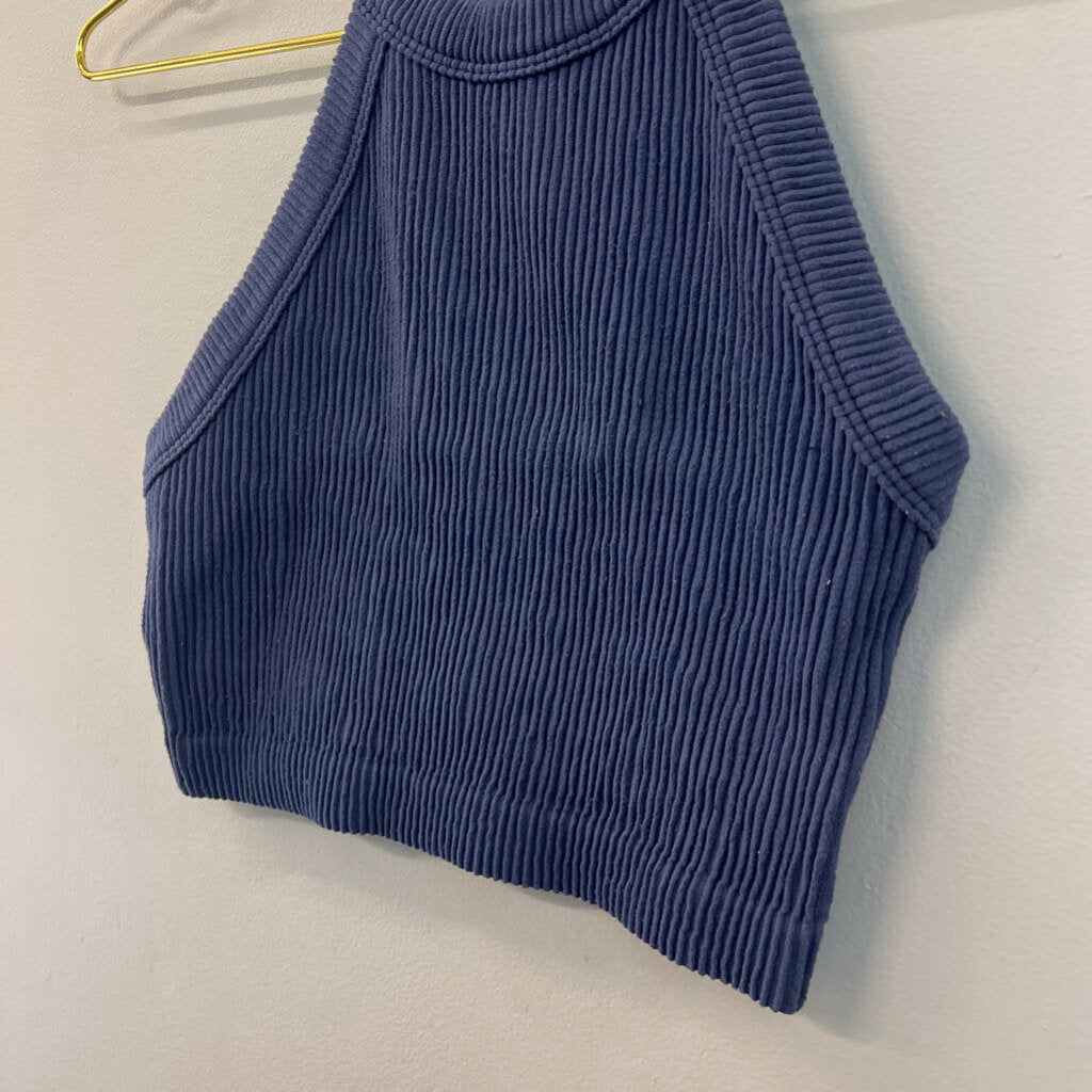 Aerie Blue Ribbed Cropped High Neck Tank Top Small