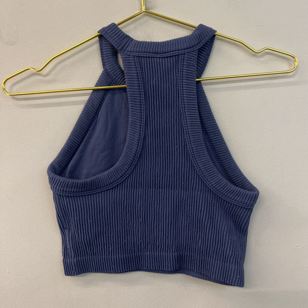 Aerie Blue Ribbed Cropped High Neck Tank Top Small
