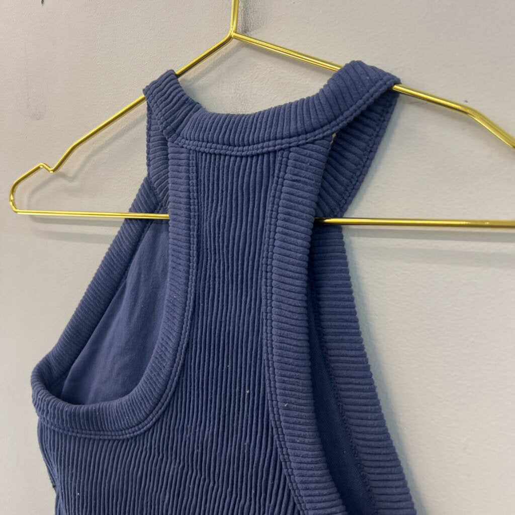 Aerie Blue Ribbed Cropped High Neck Tank Top Small