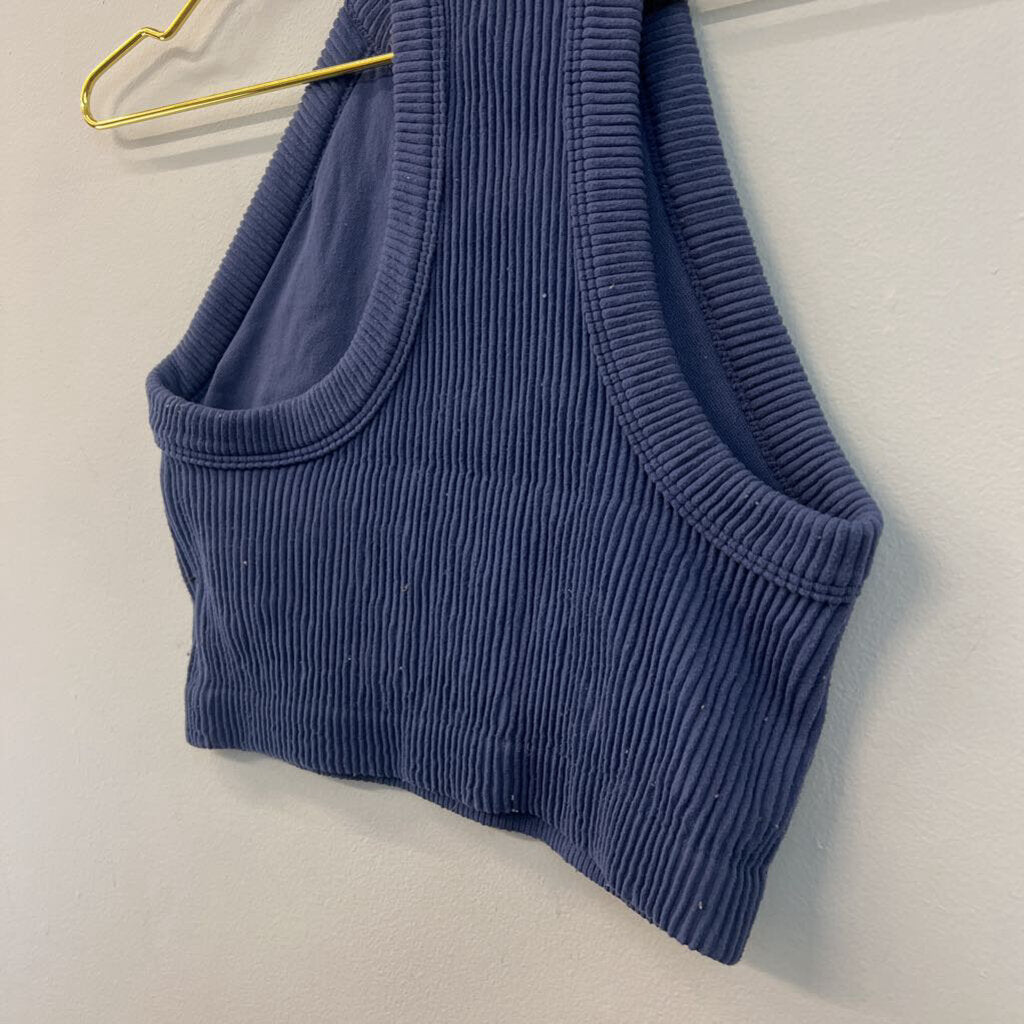 Aerie Blue Ribbed Cropped High Neck Tank Top Small