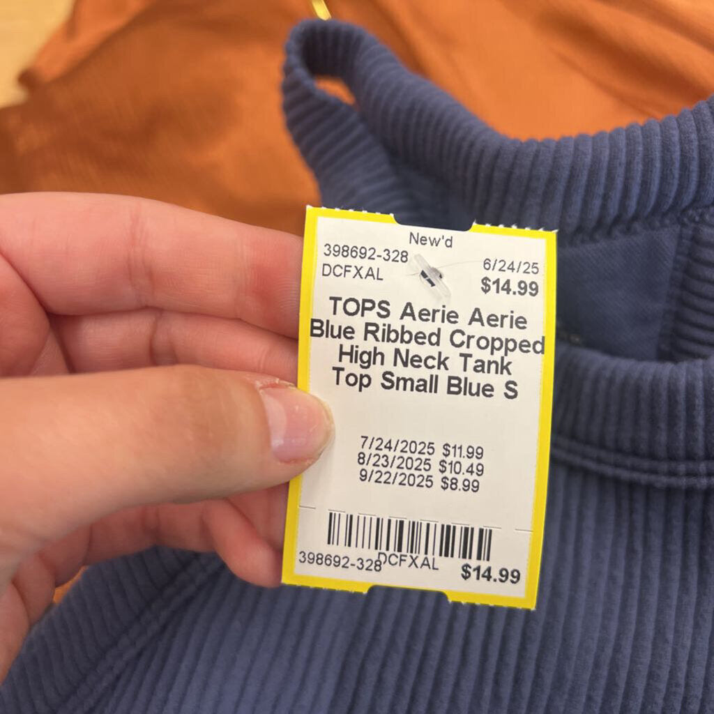 Aerie Blue Ribbed Cropped High Neck Tank Top Small