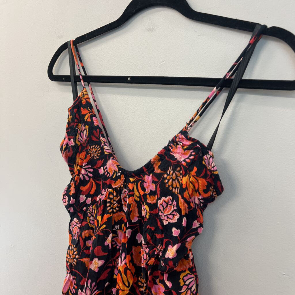 Free People Black/ Multi Print Tie Back Tank Top Extra Small