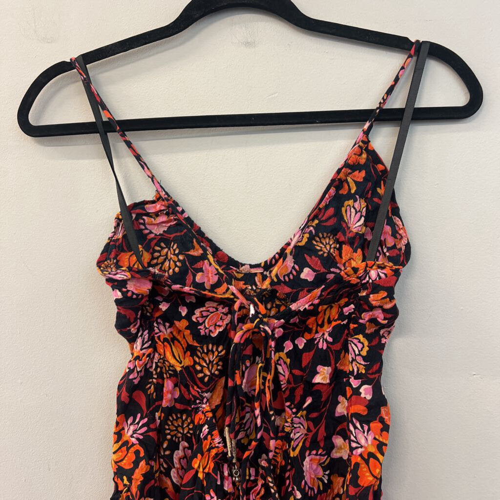 Free People Black/ Multi Print Tie Back Tank Top Extra Small