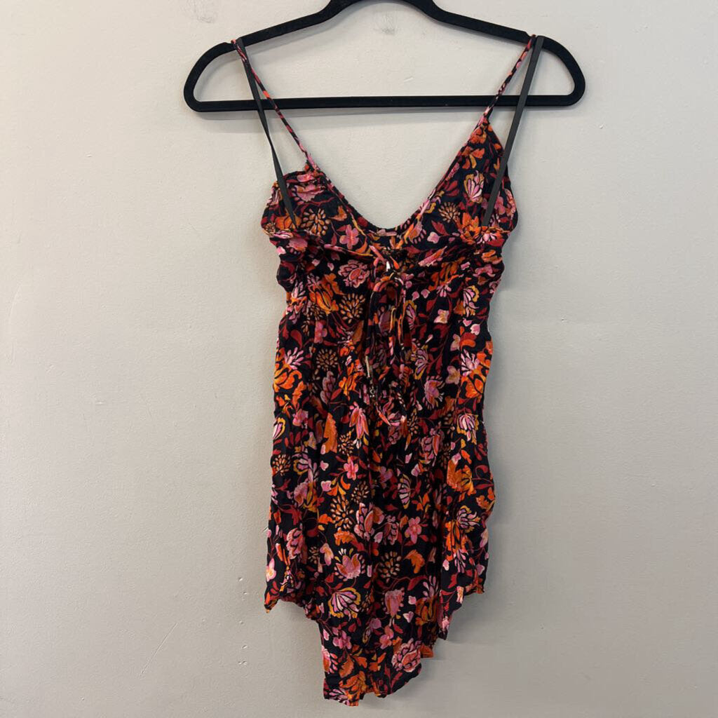 Free People Black/ Multi Print Tie Back Tank Top Extra Small