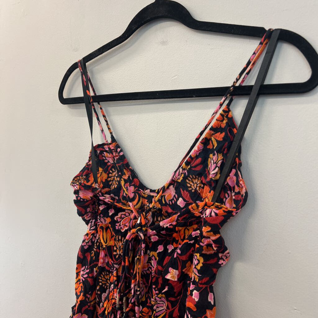 Free People Black/ Multi Print Tie Back Tank Top Extra Small