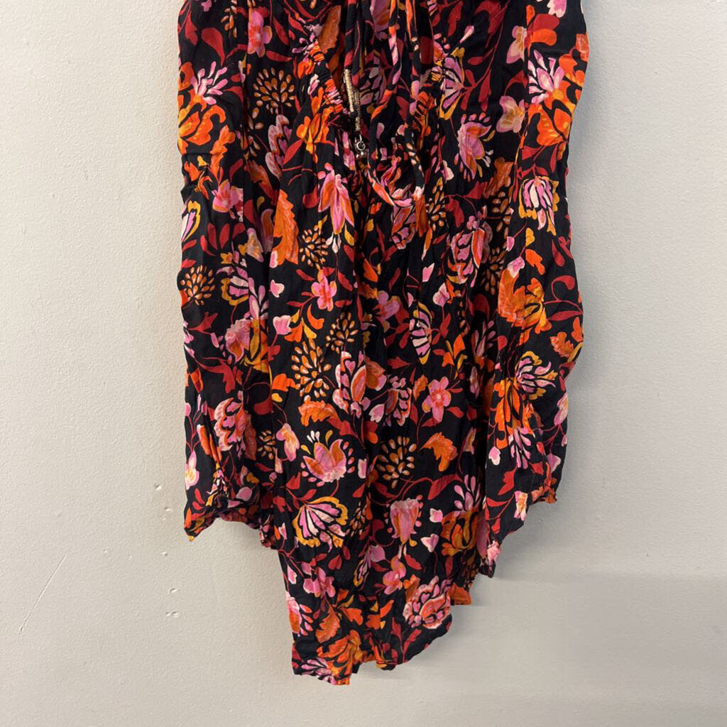Free People Black/ Multi Print Tie Back Tank Top Extra Small