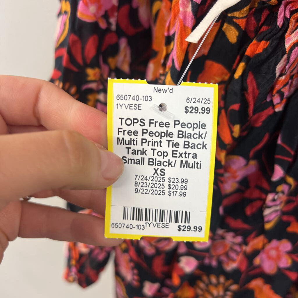 Free People Black/ Multi Print Tie Back Tank Top Extra Small