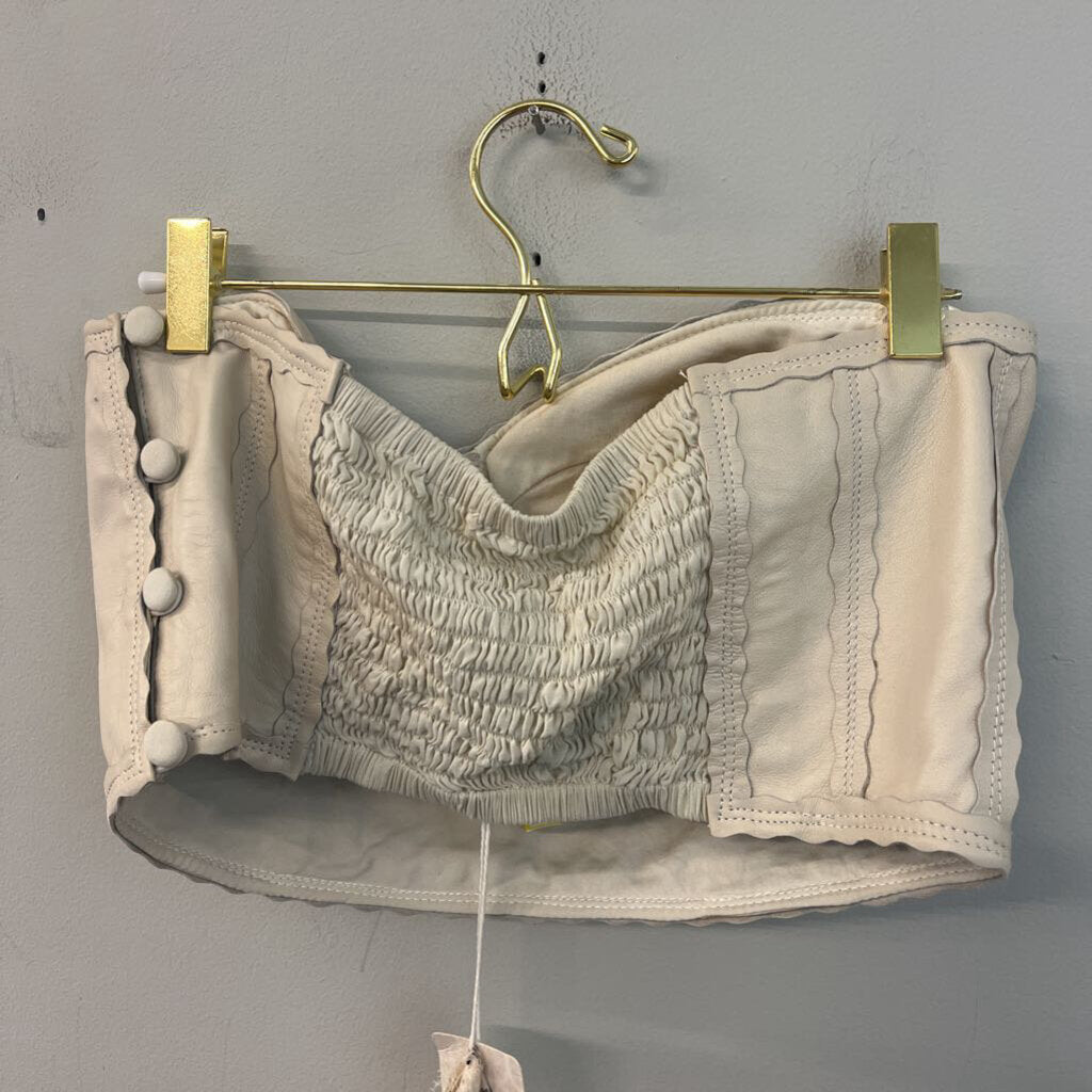Free People Cream Leather Cropped Corset Top Large