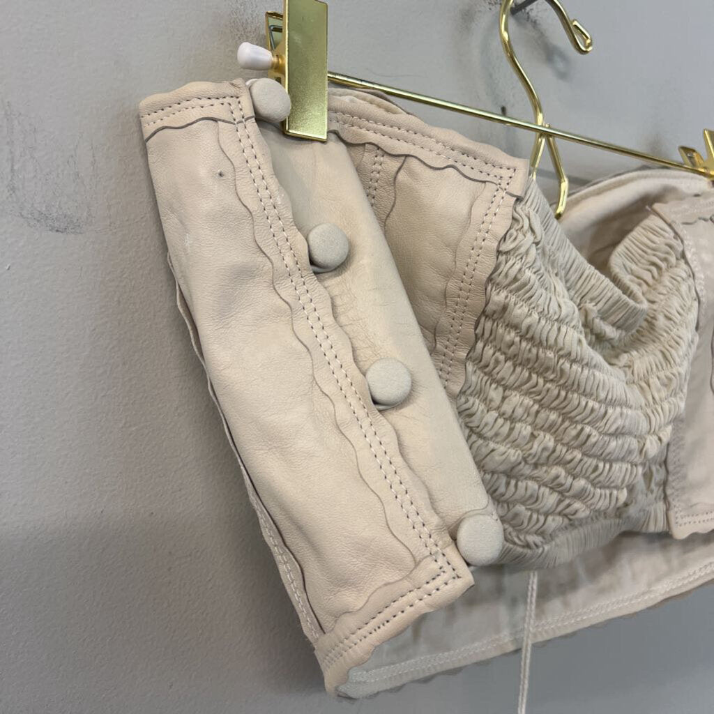 Free People Cream Leather Cropped Corset Top Large
