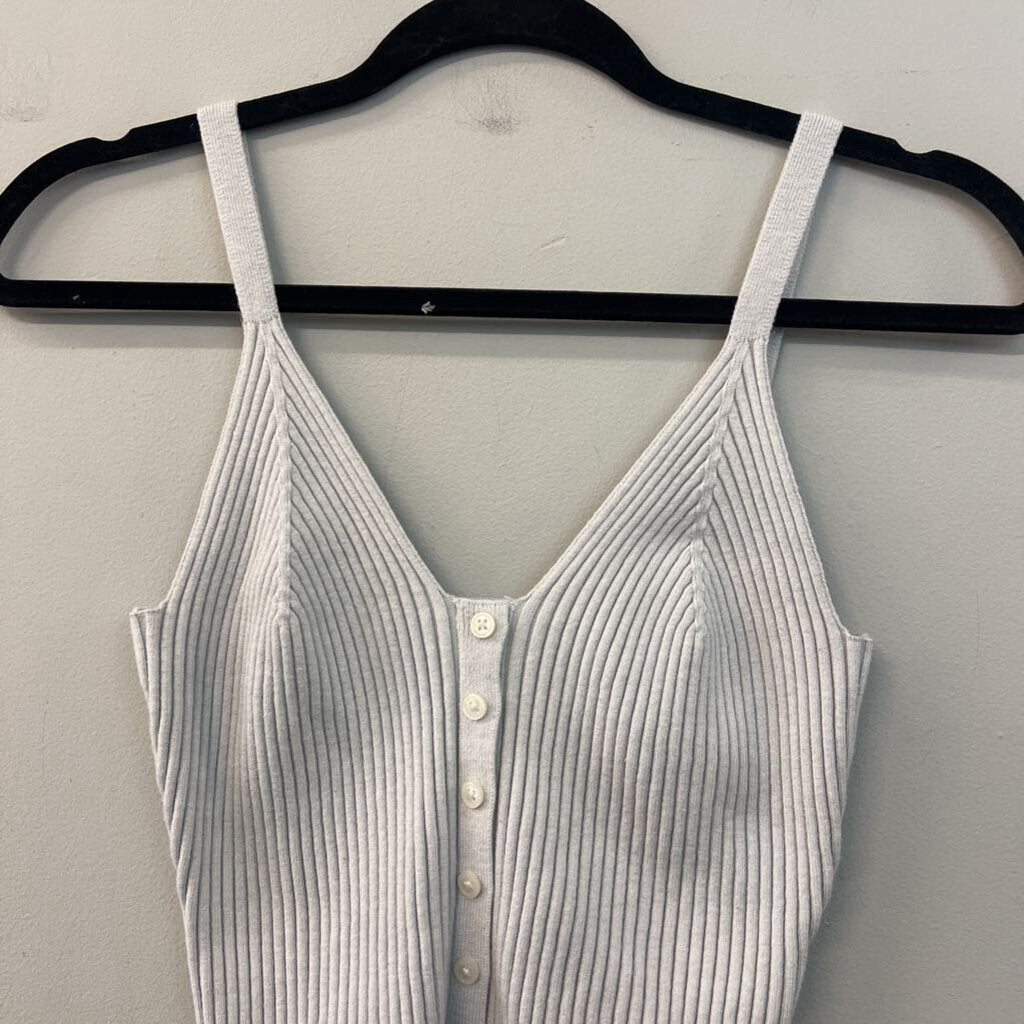 Aerie Grey Ribbed Button Front Cropped Tank Top Large
