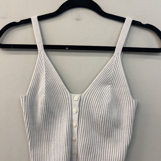 Aerie Grey Ribbed Button Front Cropped Tank Top Large