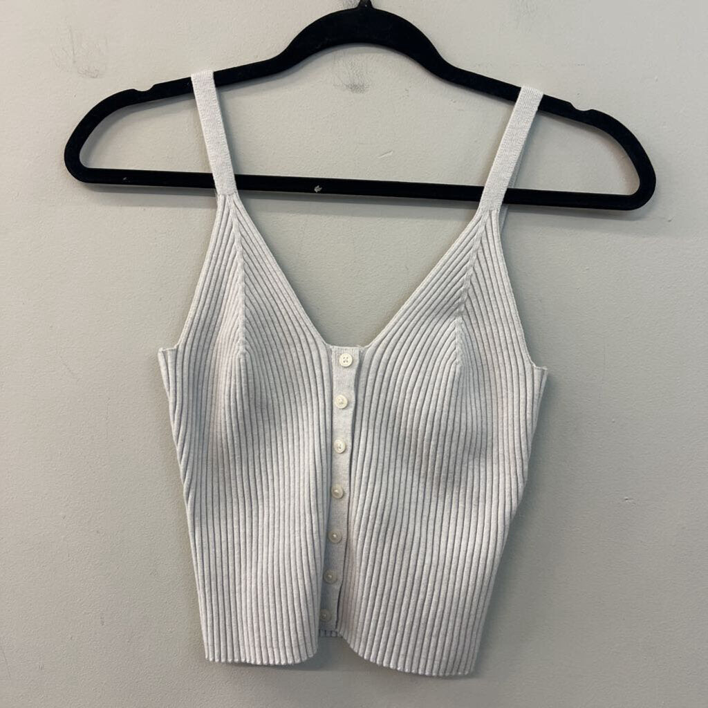 Aerie Grey Ribbed Button Front Cropped Tank Top Large
