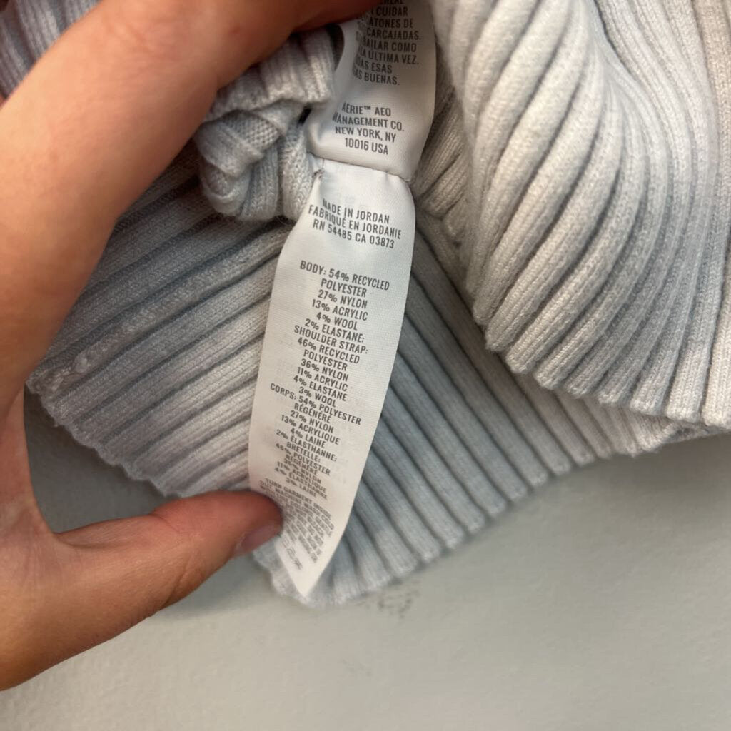 Aerie Grey Ribbed Button Front Cropped Tank Top Large